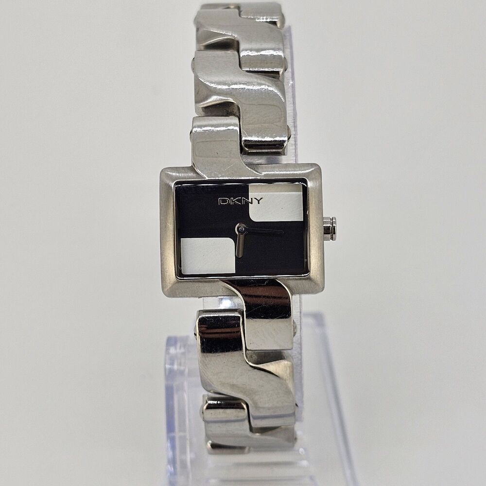 DKNY 24MM Women's Watch Checkered Pattern Dial Gray Bracelet Band 7" New Battery